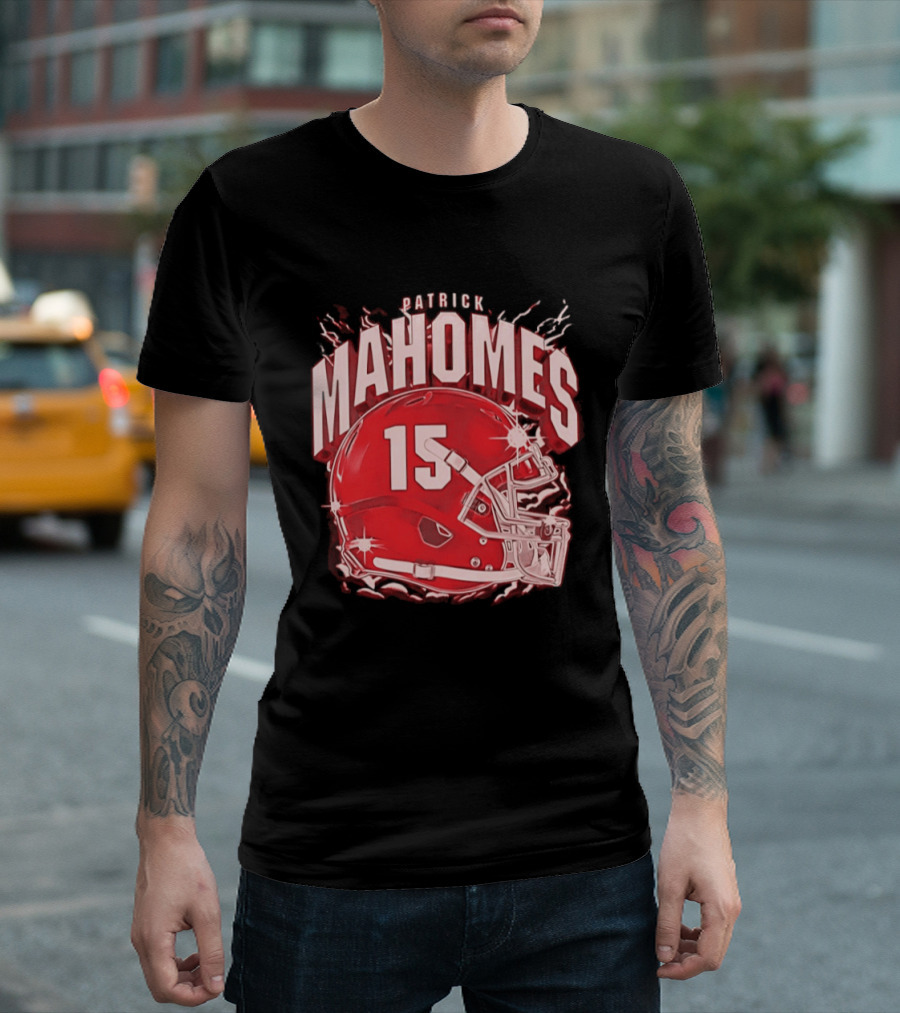 Patrick Mahomes 15 Helmet Kansas City Chiefs Explosion T-Shirt