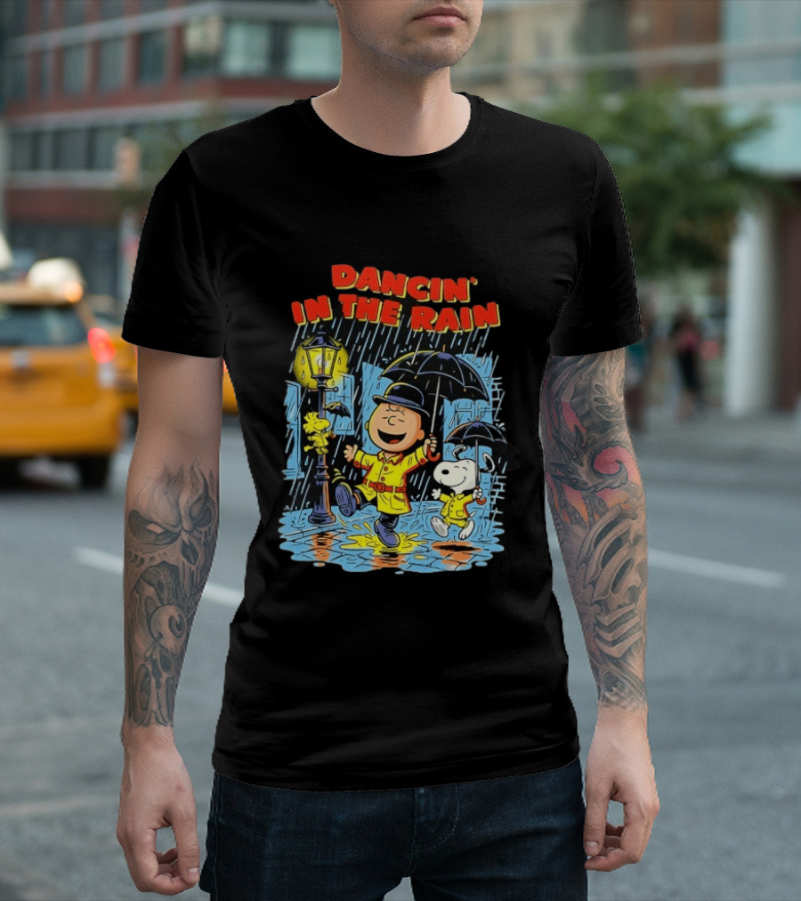 Peanuts Dancin' In The Rain Snoopy Charlie Brown Woodstock T-Shirt