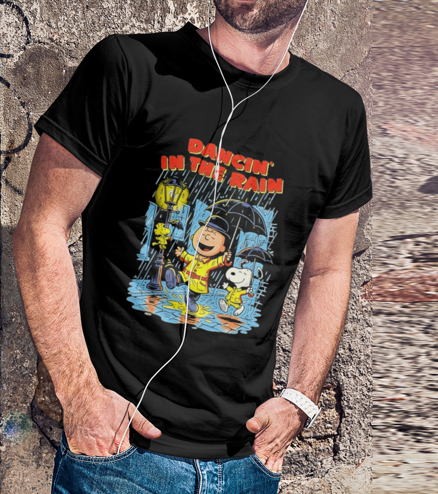Peanuts Dancin' In The Rain Snoopy Charlie Brown Woodstock T-Shirt