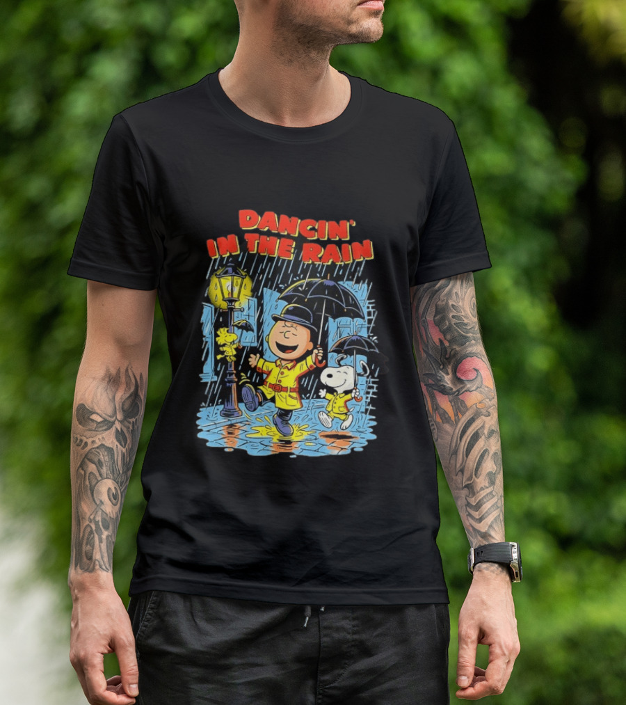 Peanuts Dancin' In The Rain Snoopy Charlie Brown Woodstock T-Shirt