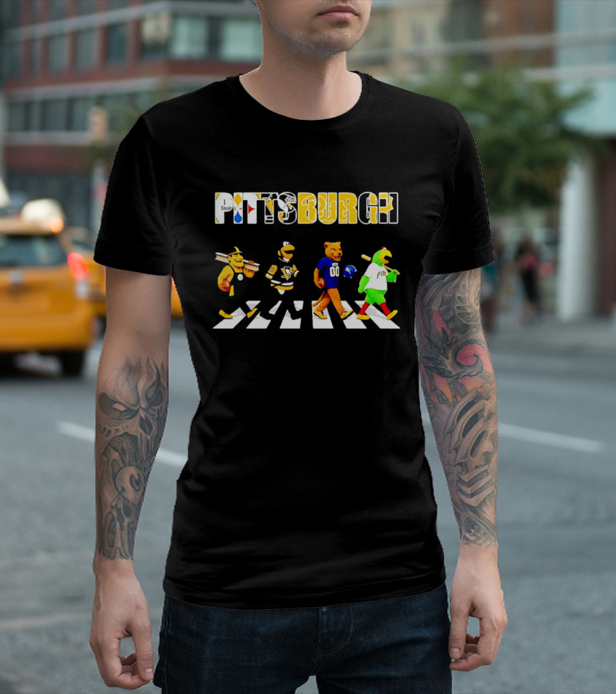 Pittsburgh Steelers Penguins Pitt Panthers Pirates Characters Abbey Road Walk T-Shirt