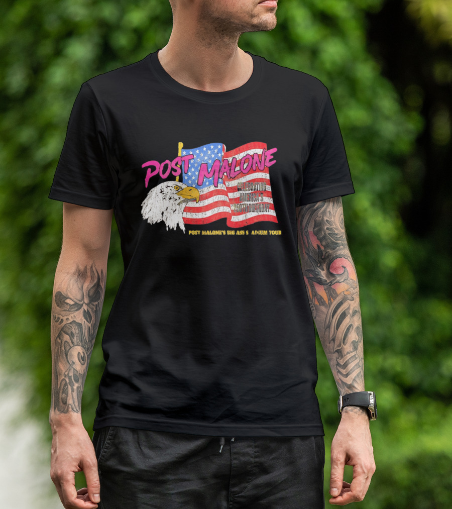 Post Malone Big Ass America Tour Celebrating 250th Birthday Eagle Flag T-Shirt