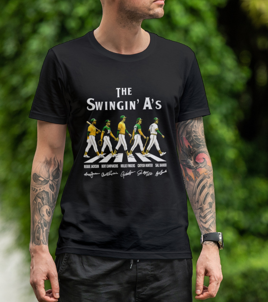 The Swingin' A's Baseball Jackson Campaneris Fingers Hunter Bando Abbey Road Signatures T-Shirt