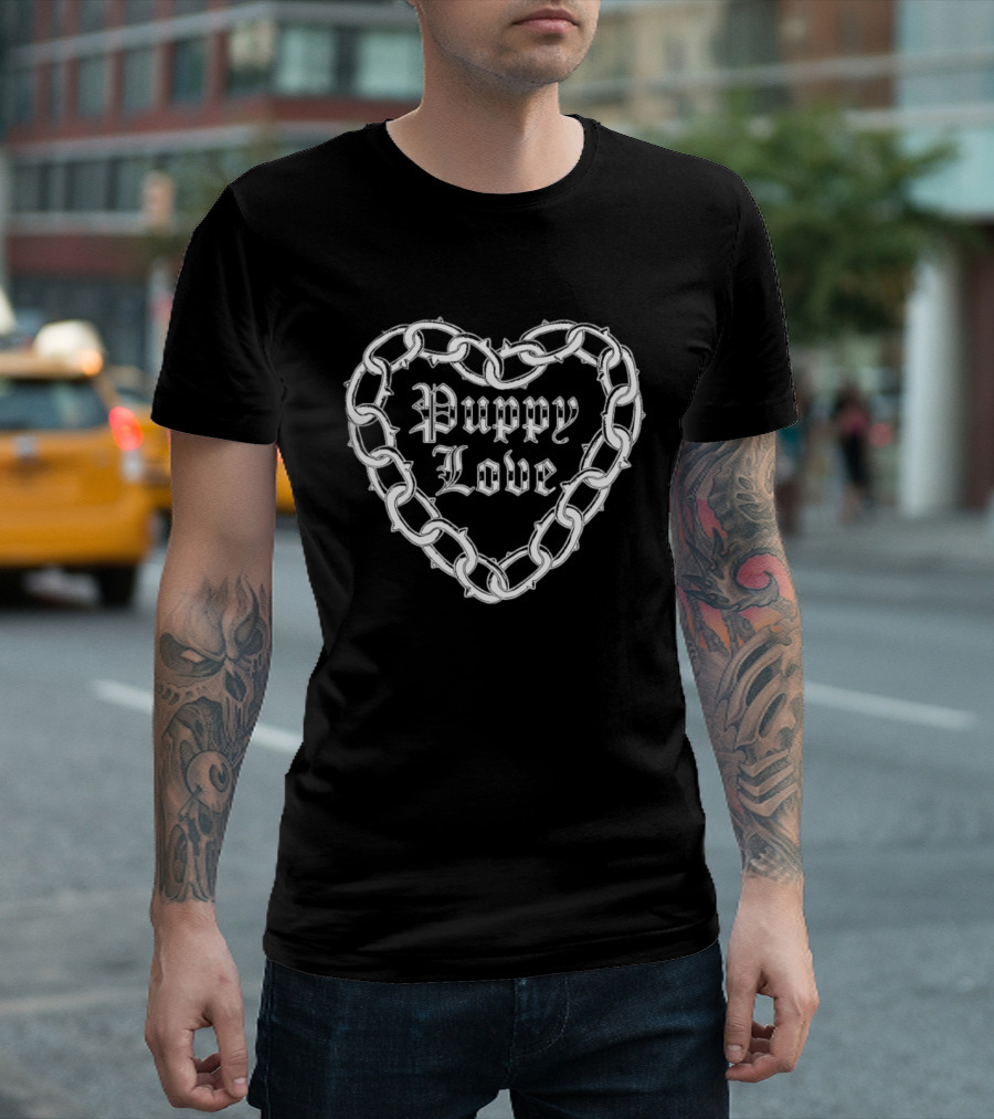 Puppy Love Heart Chain Gothic Aesthetic Silver Chain T-Shirt