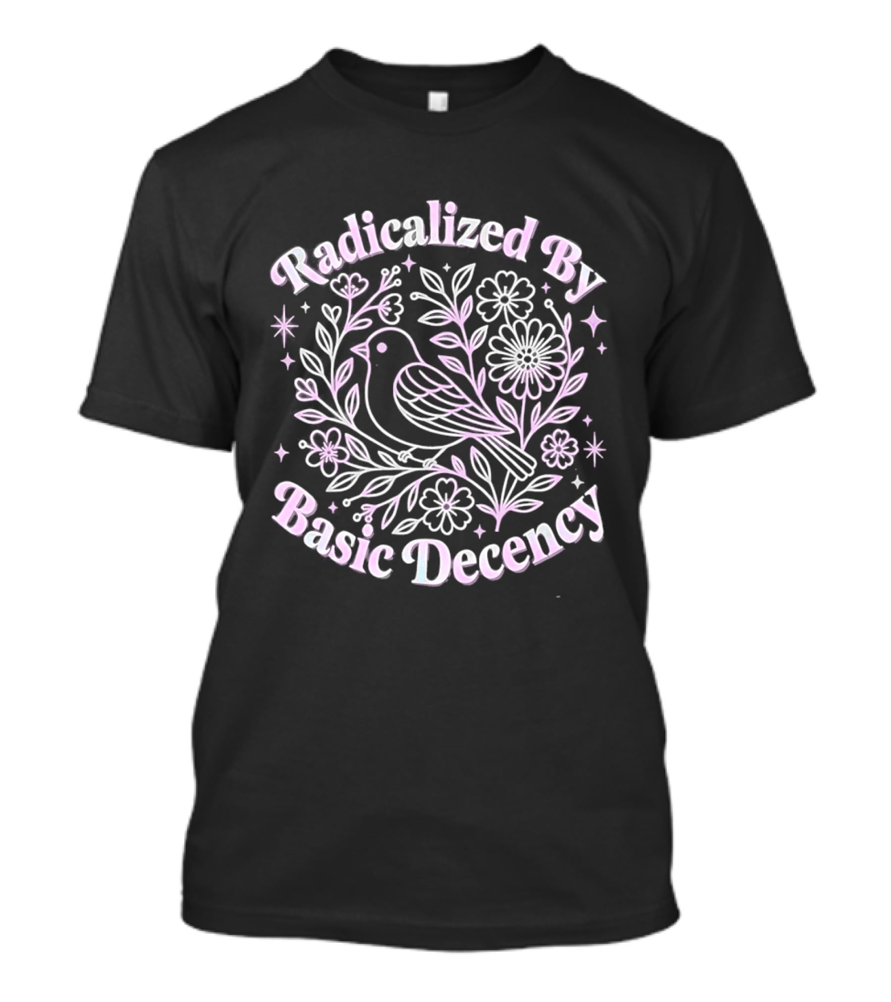 Radicalized By Basic Decency Bird Floral Motif T-Shirt