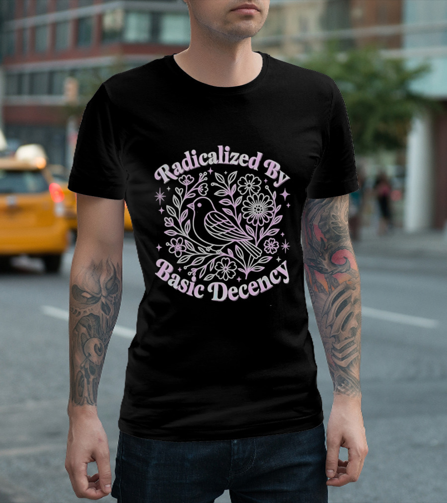 Radicalized By Basic Decency Bird Floral Motif T-Shirt