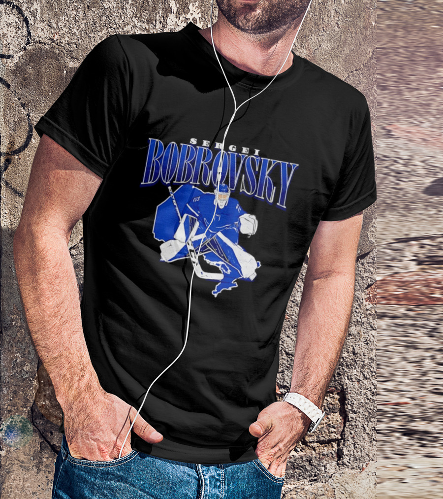 Sergei Bobrovsky Hockey Goalie Blue And White Skater T-Shirt