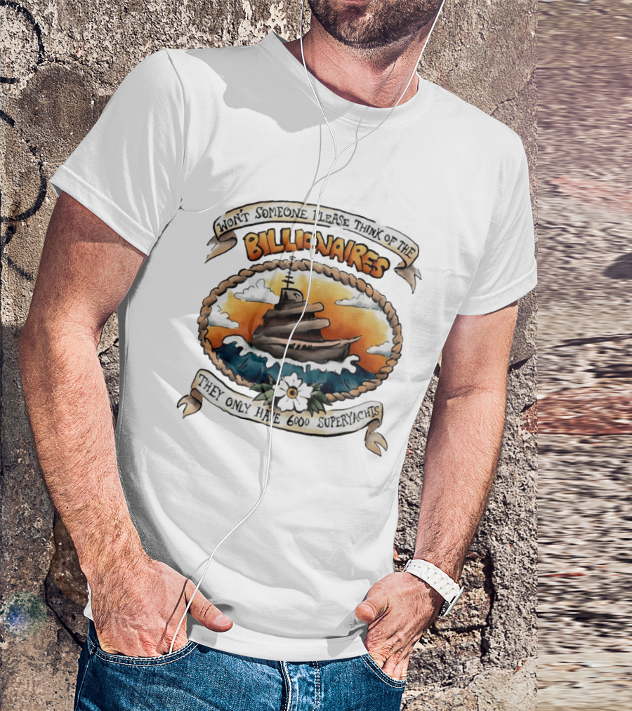 Won't Someone Please Think Of The Billionaires They Only Have 6000 Superyachts Vintage Superyacht Sunset Ocean Waves T-Shirt