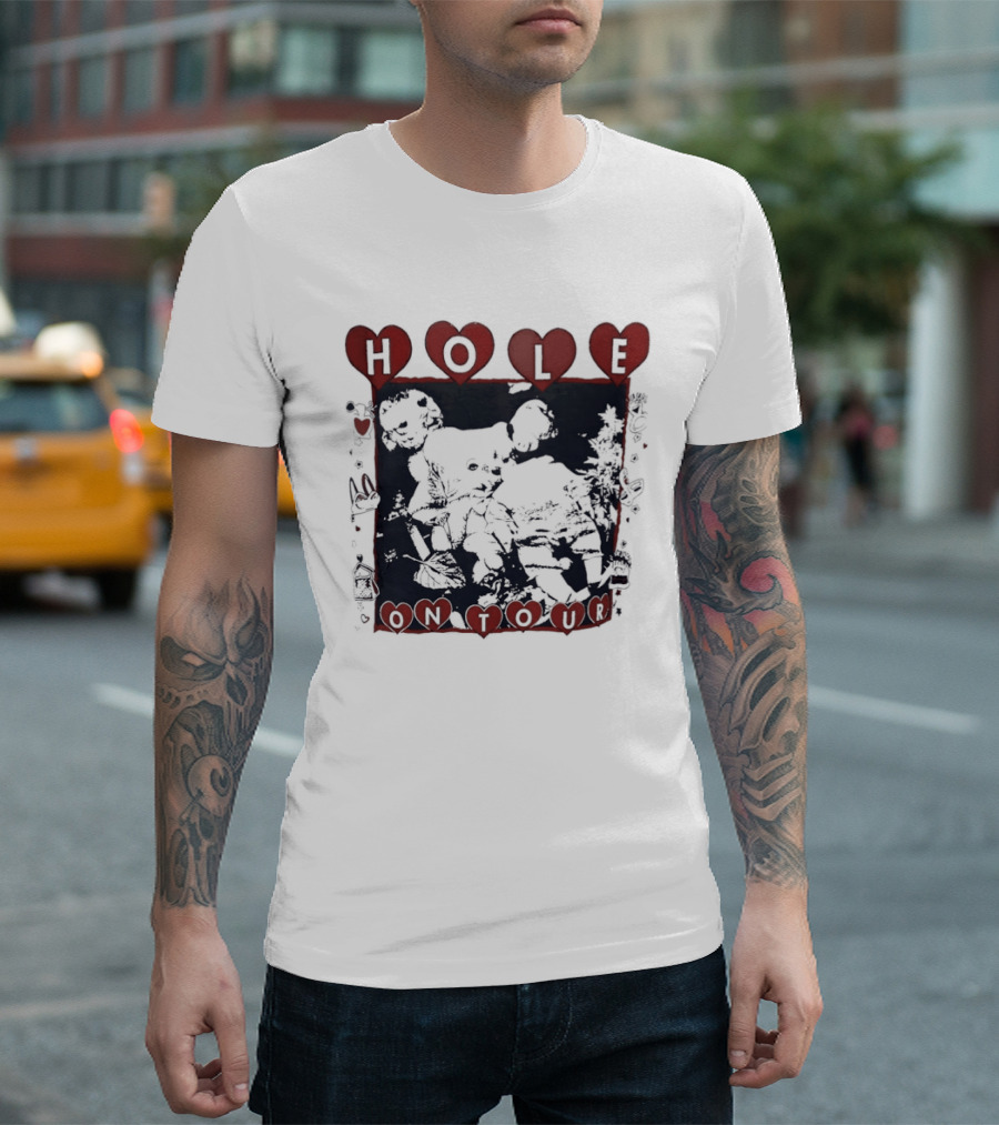 Hole Band Courtney Love On Tour Hearts T-Shirt