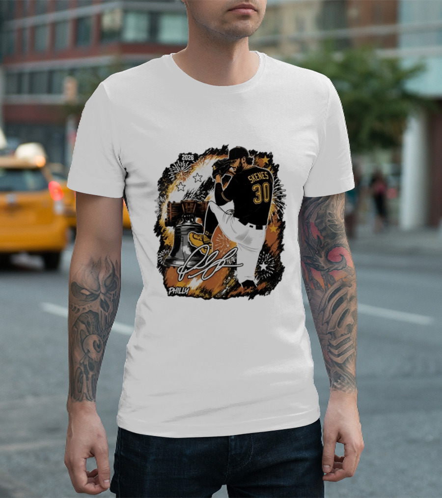 Paul Skenes 30 Pittsburgh Pirates Philly Liberty Bell 2026 Fireworks T-Shirt