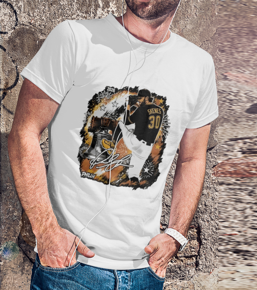 Paul Skenes 30 Pittsburgh Pirates Philly Liberty Bell 2026 Fireworks T-Shirt