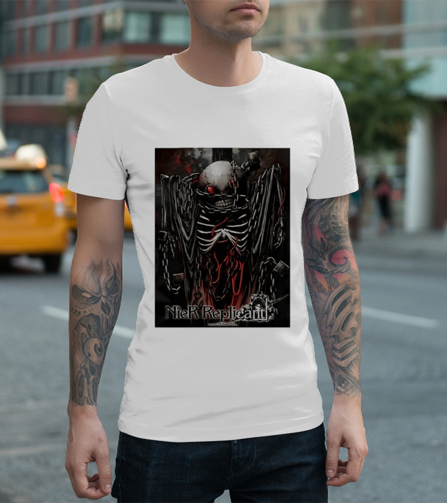 Nier Replicant Red Eye Skulls Chains Grim Aesthetic T-Shirt