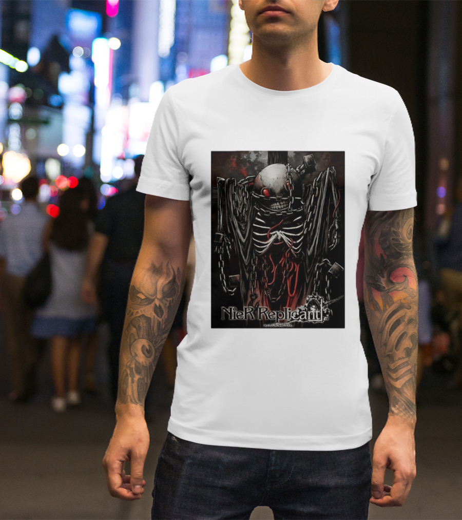 Nier Replicant Red Eye Skulls Chains Grim Aesthetic T-Shirt