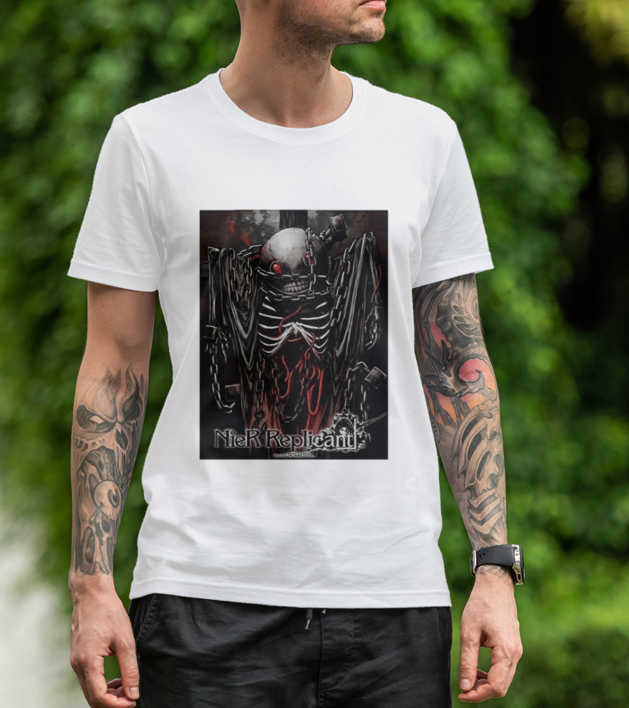 Nier Replicant Red Eye Skulls Chains Grim Aesthetic T-Shirt