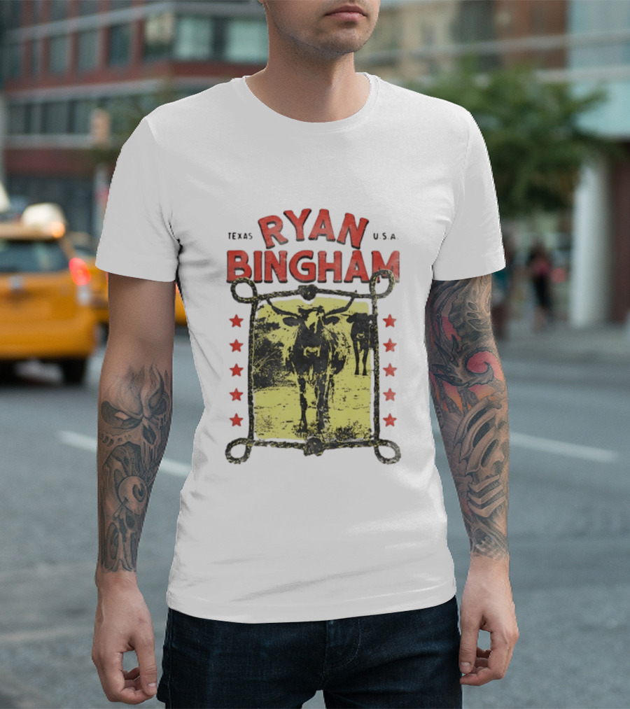 Texas Ryan Bingham Longhorn Cattle U.S.A Stars T-Shirt