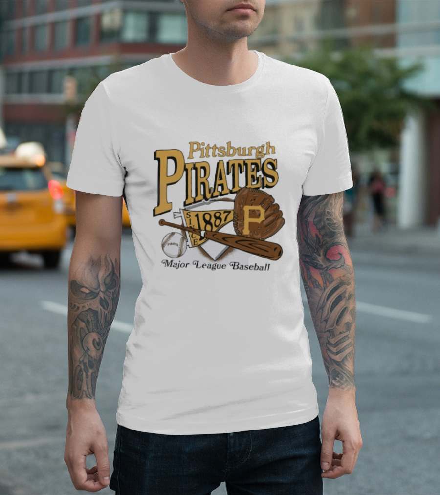 Pittsburgh Pirates Since 1887 Major League Baseball Bat Glove Patch Ball T-Shirt