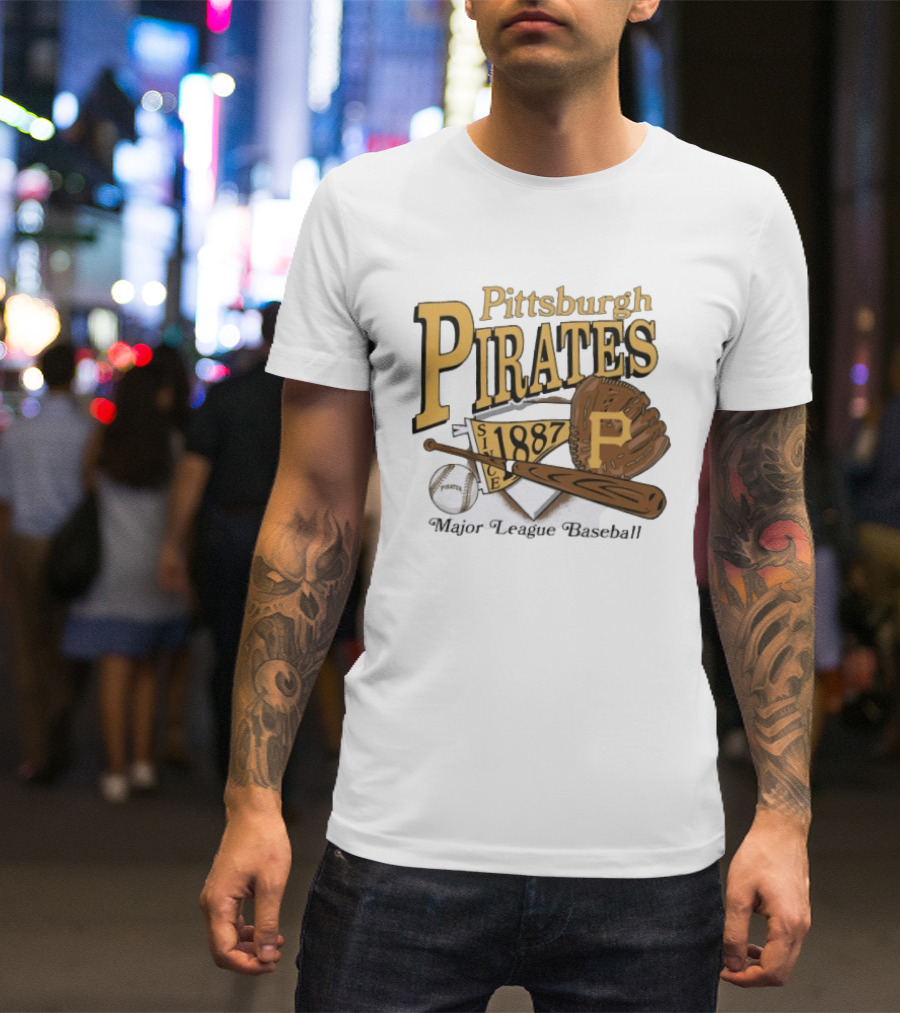 Pittsburgh Pirates Since 1887 Major League Baseball Bat Glove Patch Ball T-Shirt