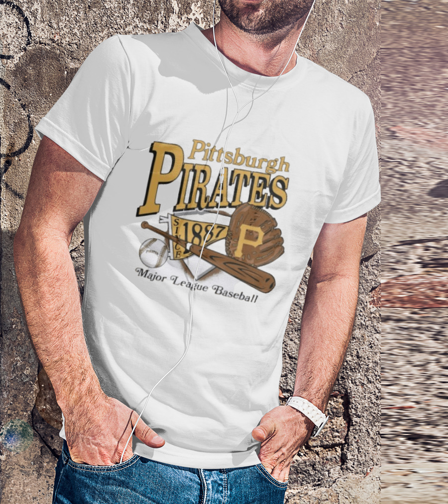 Pittsburgh Pirates Since 1887 Major League Baseball Bat Glove Patch Ball T-Shirt