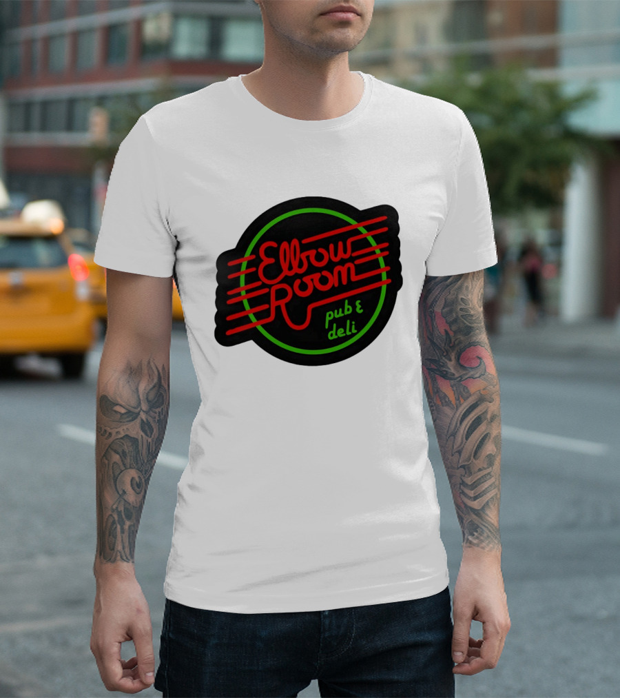 Elbow Room Pub And Deli Neon Sign Red And Green Circle T-Shirt
