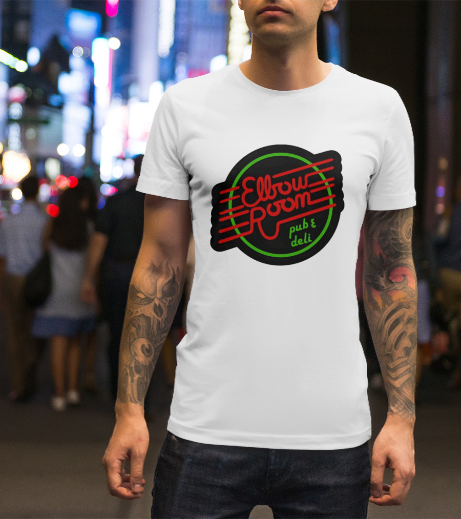 Elbow Room Pub And Deli Neon Sign Red And Green Circle T-Shirt