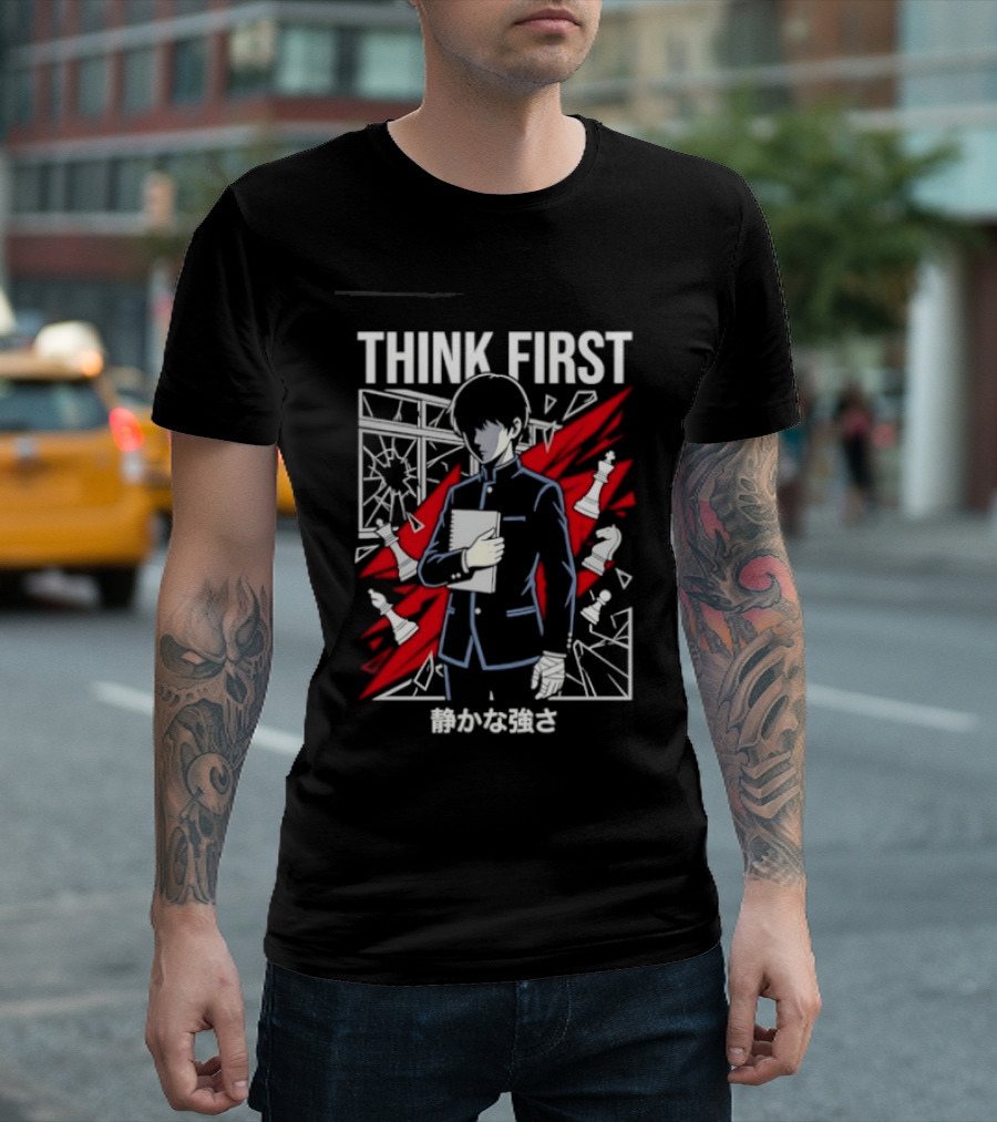Think First Shizukana Tsuyosa Anime Chess Character With Red And White T-Shirt