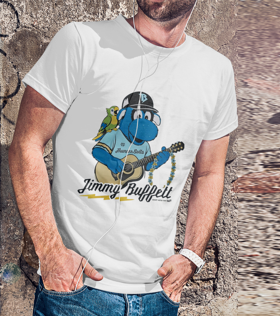 Jimmy Buffett Thunder Bolts Parrot Baseball Mascot Playing Guitar T-Shirt