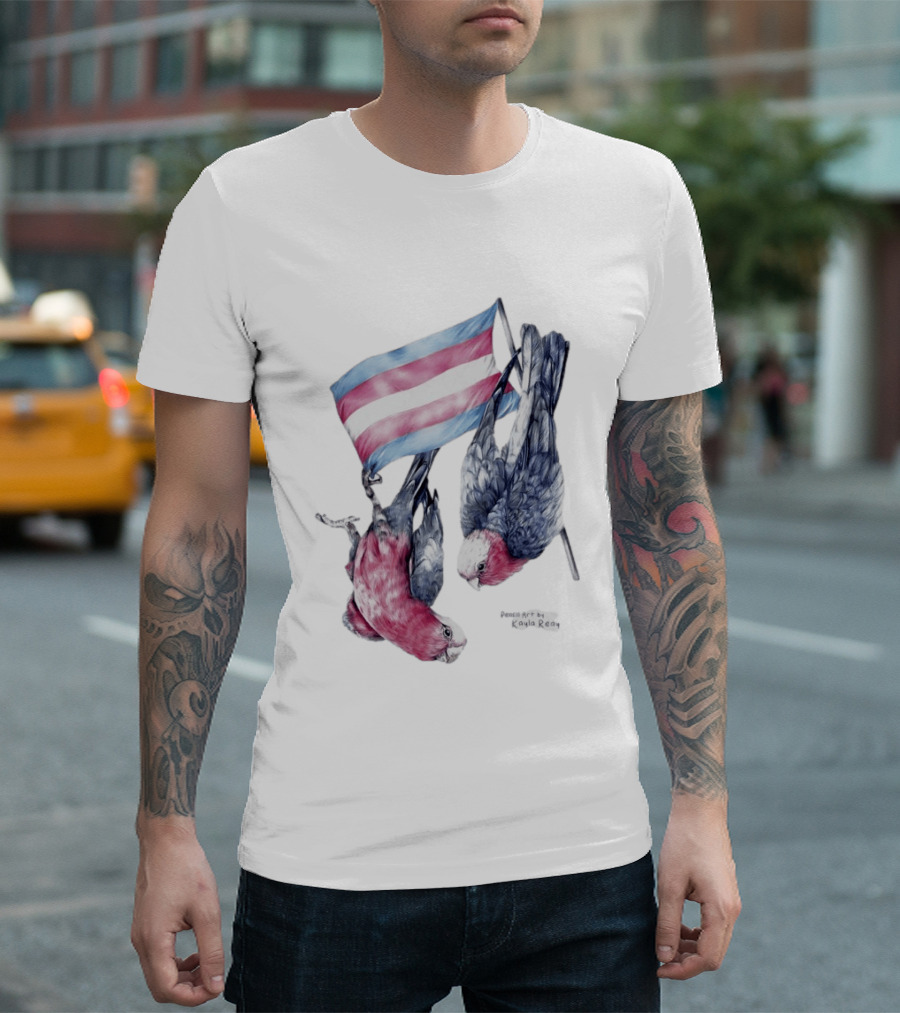 Trans Pride Flag Galah Parrots By Kayla Reay T-Shirt