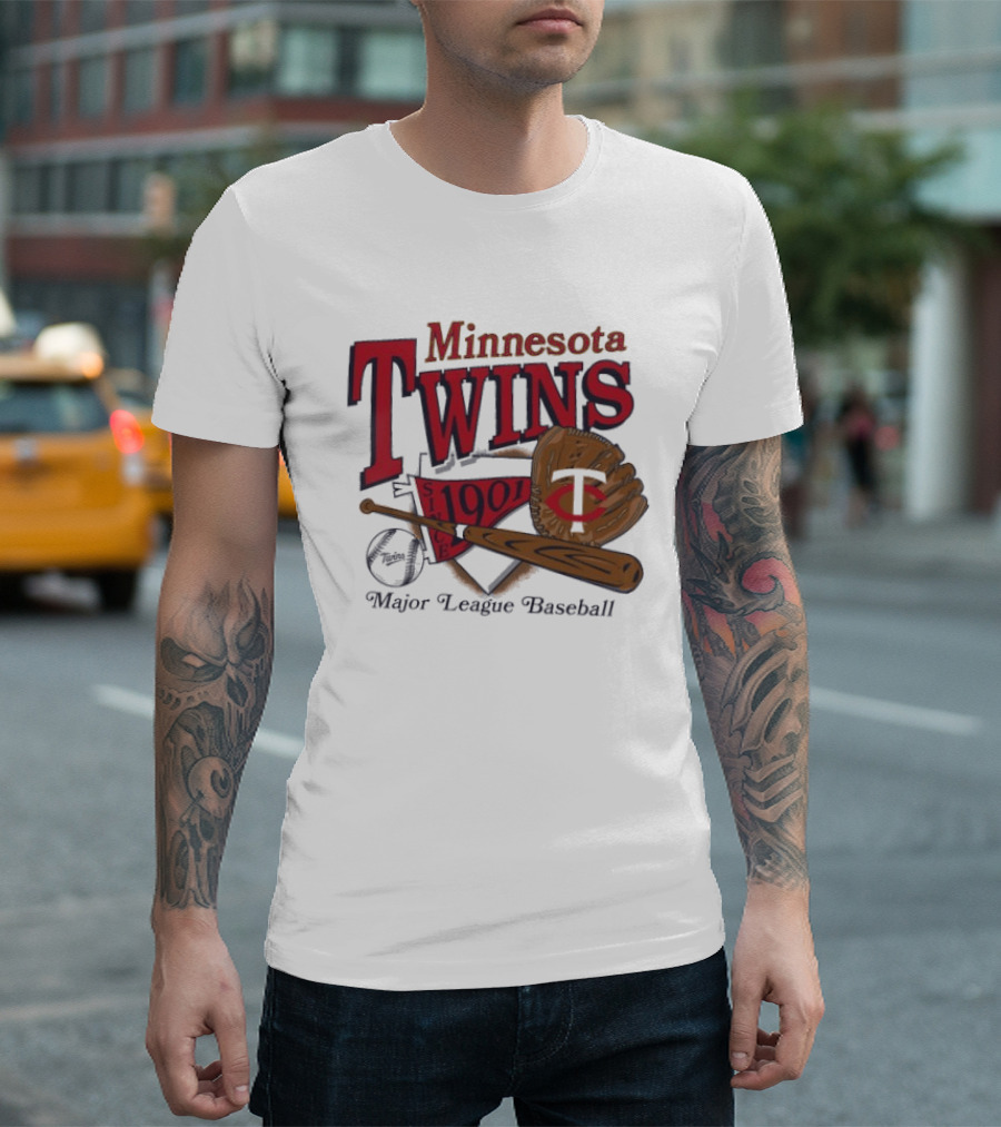 Minnesota Twins Since 1901 Major League Baseball Vintage Bat And Glove T-Shirt
