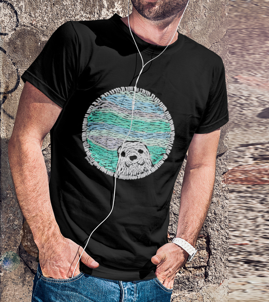 Woven Yarn Seal Ocean Colors Embroidery T-Shirt