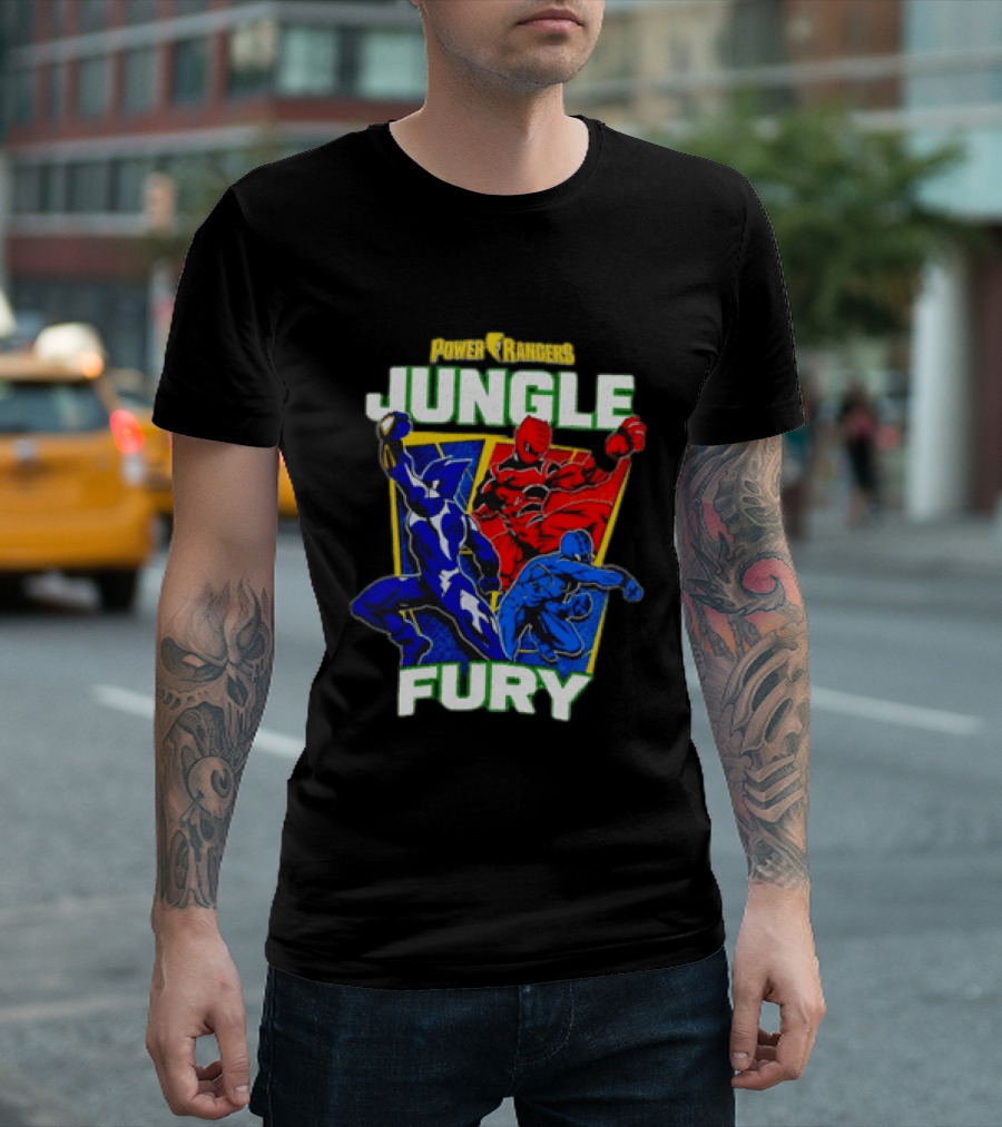 Power Rangers Jungle Fury Red And Blue Rangers Action Poses T-Shirt