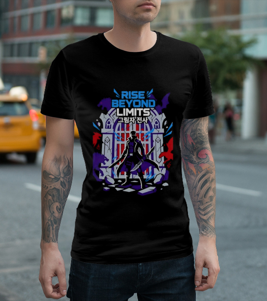 Rise Beyond Limits Shadow Warrior Fantasy Korean Text Heroic Gate Scene T-Shirt