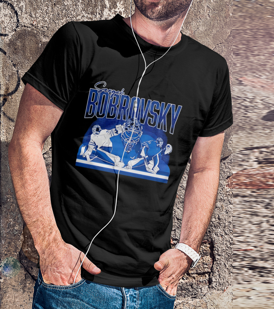 Sergei Bobrovsky Number 72 Blue And White Hockey Goalie Action Toronto Maple Leafs NHL T-Shirt