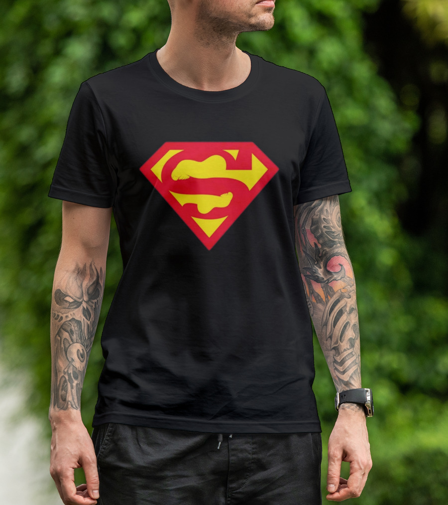Superfeet Superman Inspired Red Yellow Emblem With Feet T-Shirt