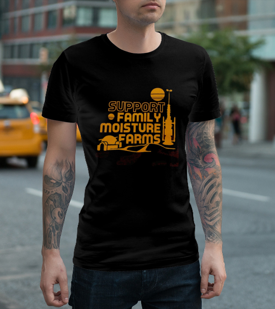 Support Family Moisture Farms Tatooine Landspeeder Sunset Scene T-Shirt