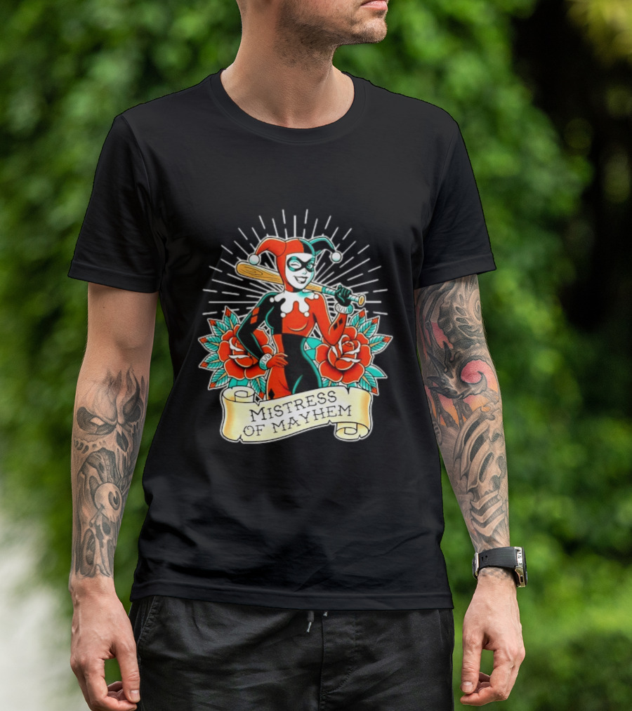 Harley Quinn DC Comics Mistress Of Mayhem Roses And Bat T-Shirt