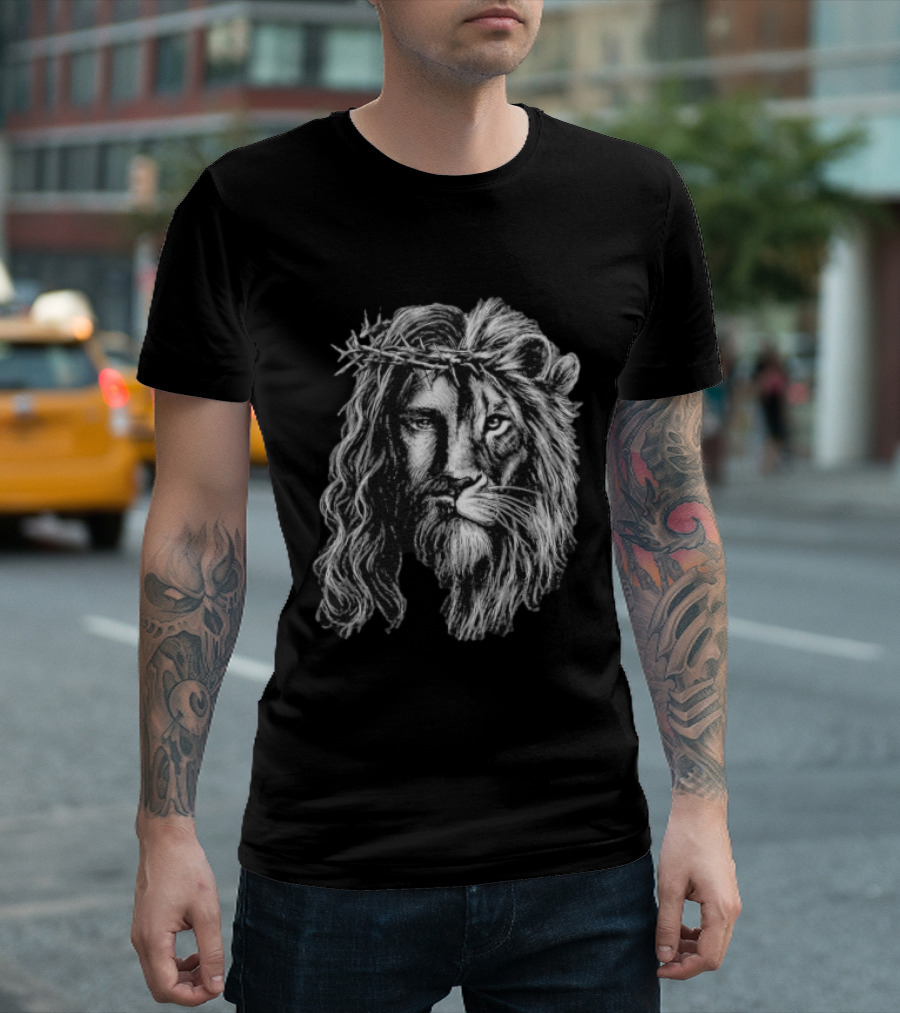 Jesus Christ Lion Crown Of Thorns Christian Symbolism T-Shirt