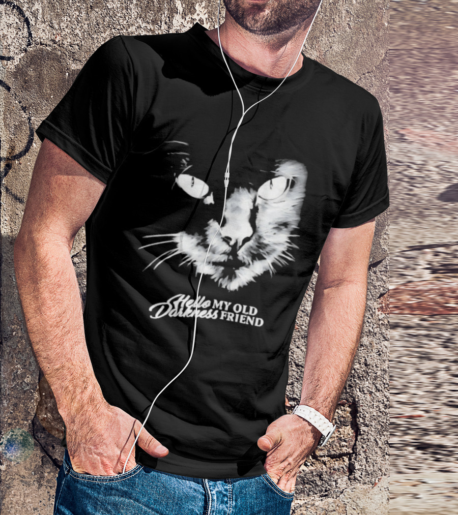 Hello Darkness My Old Friend Cat Face Simon And Garfunkel T-Shirt