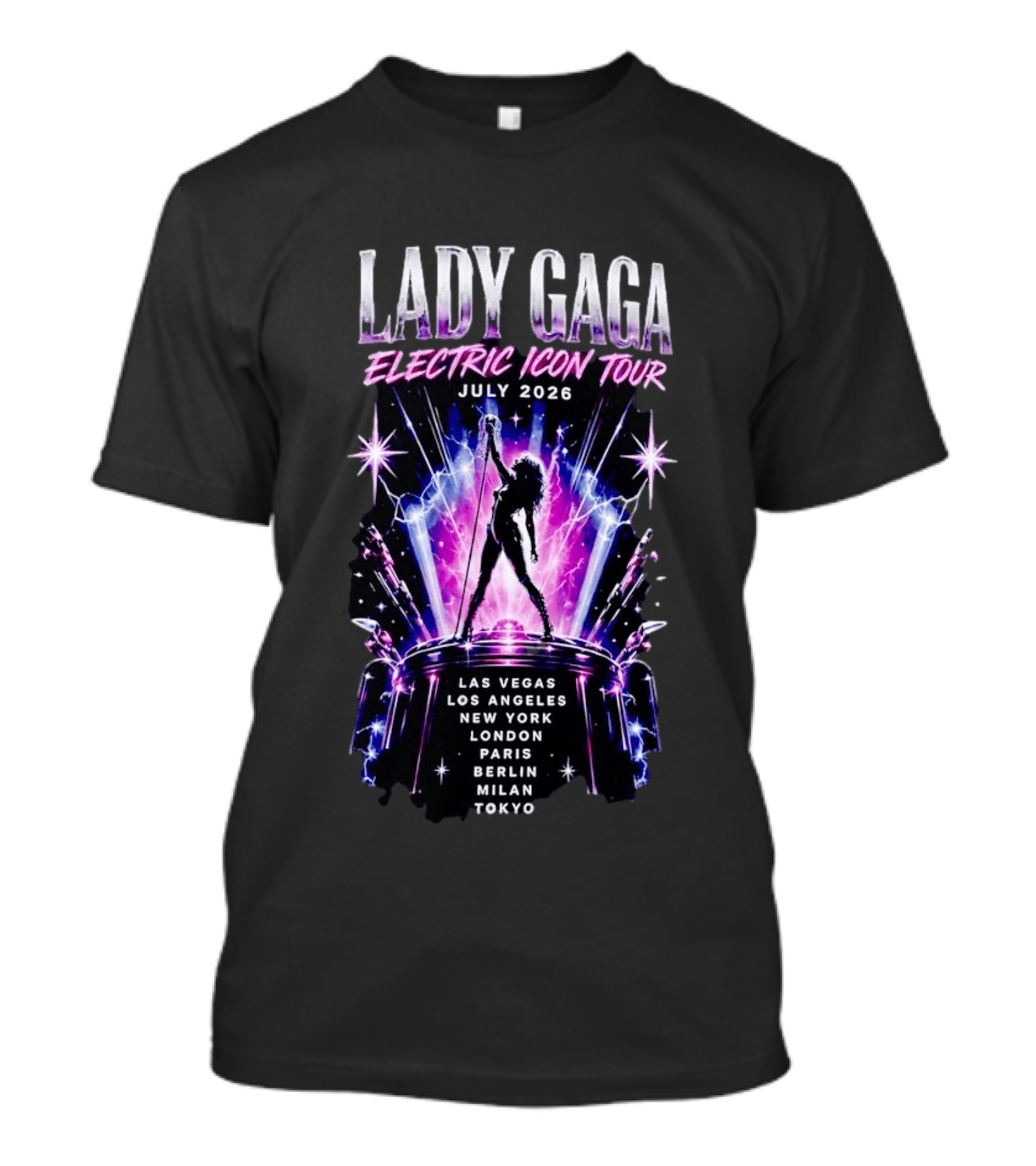 Lady Gaga Electric Icon Tour July 2026 Las Vegas Los Angeles New York London Paris Berlin Milan Tokyo T-Shirt