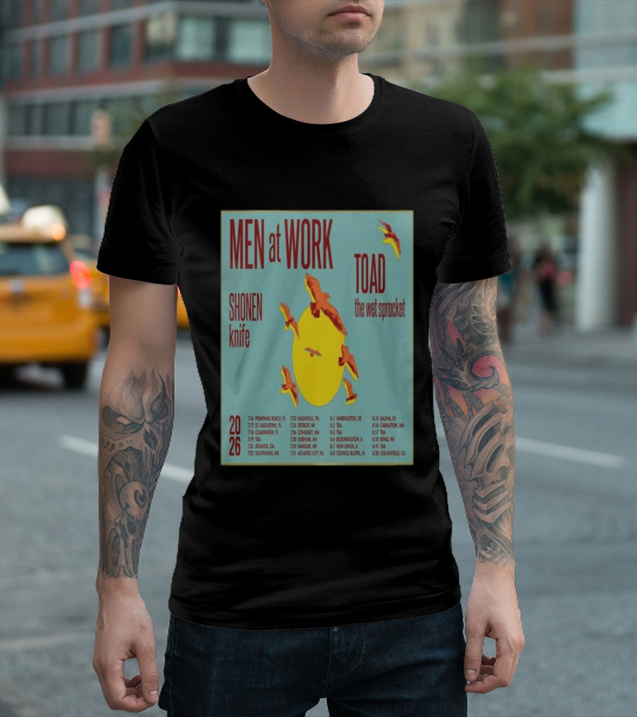Men At Work Toad The Wet Sprocket Shonen Knife 2026 Tour Dates And Locations T-Shirt