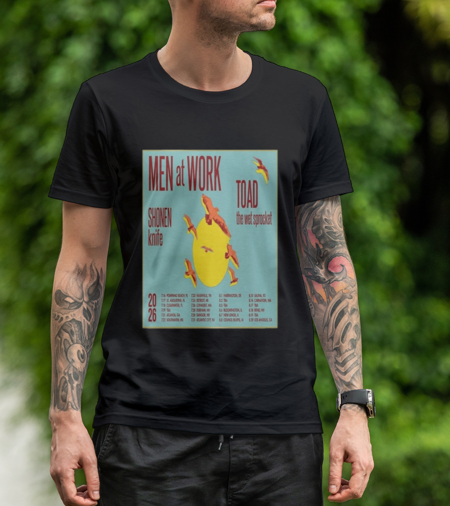 Men At Work Toad The Wet Sprocket Shonen Knife 2026 Tour Dates And Locations T-Shirt