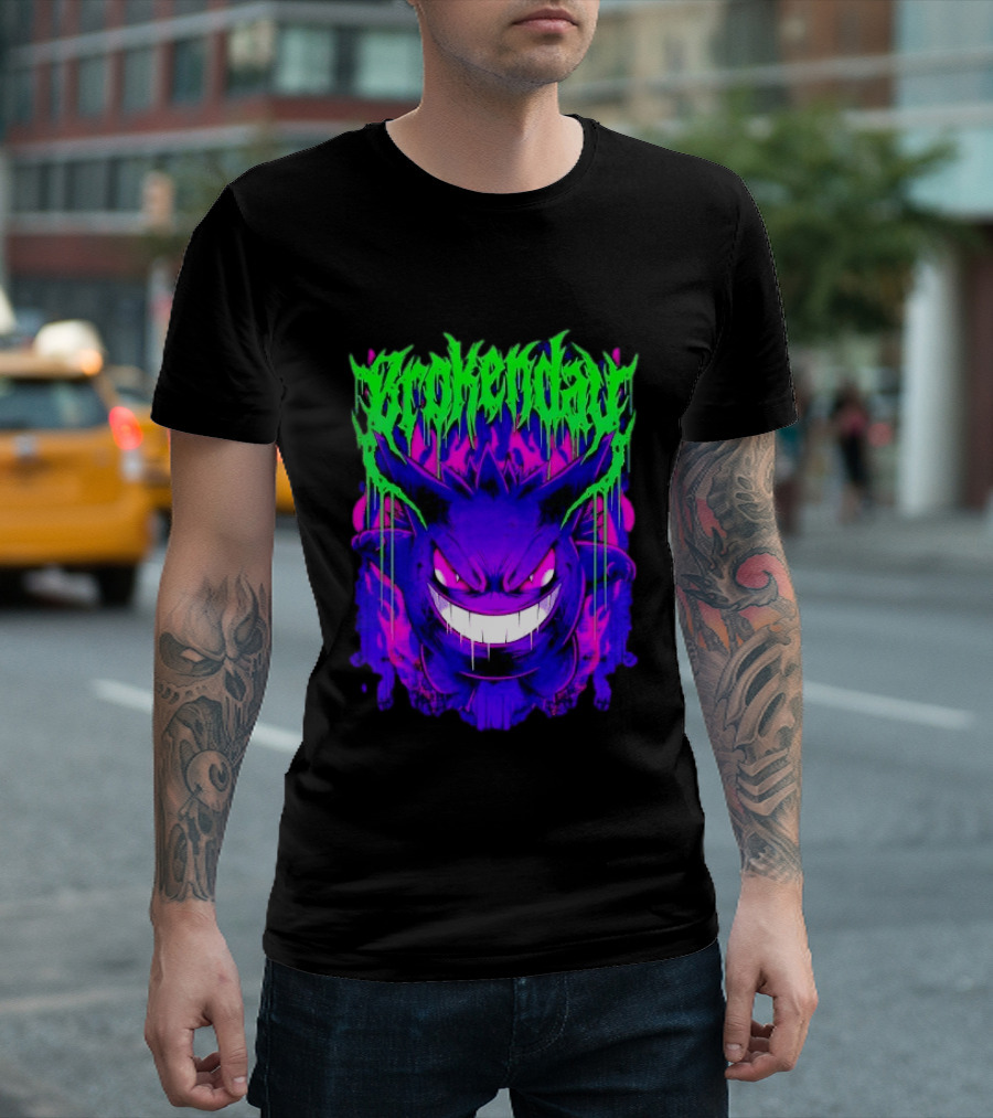 Brokey Day Gengar Pokemon Ghost Type Metal Band T-Shirt