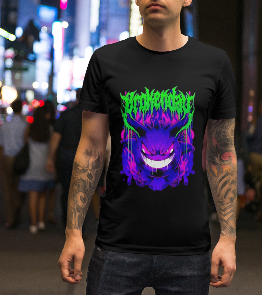 Brokey Day Gengar Pokemon Ghost Type Metal Band T-Shirt