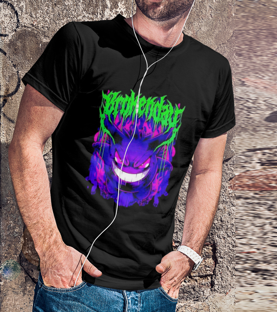 Brokey Day Gengar Pokemon Ghost Type Metal Band T-Shirt