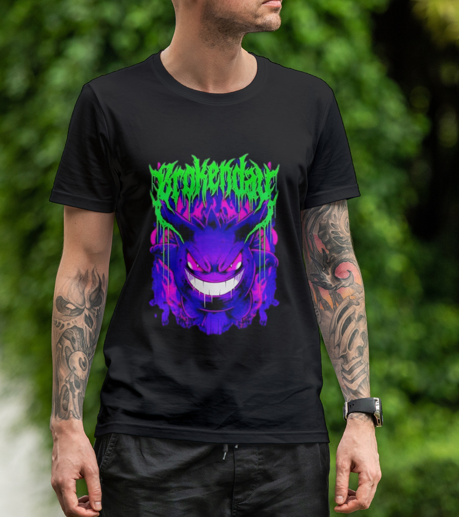 Brokey Day Gengar Pokemon Ghost Type Metal Band T-Shirt