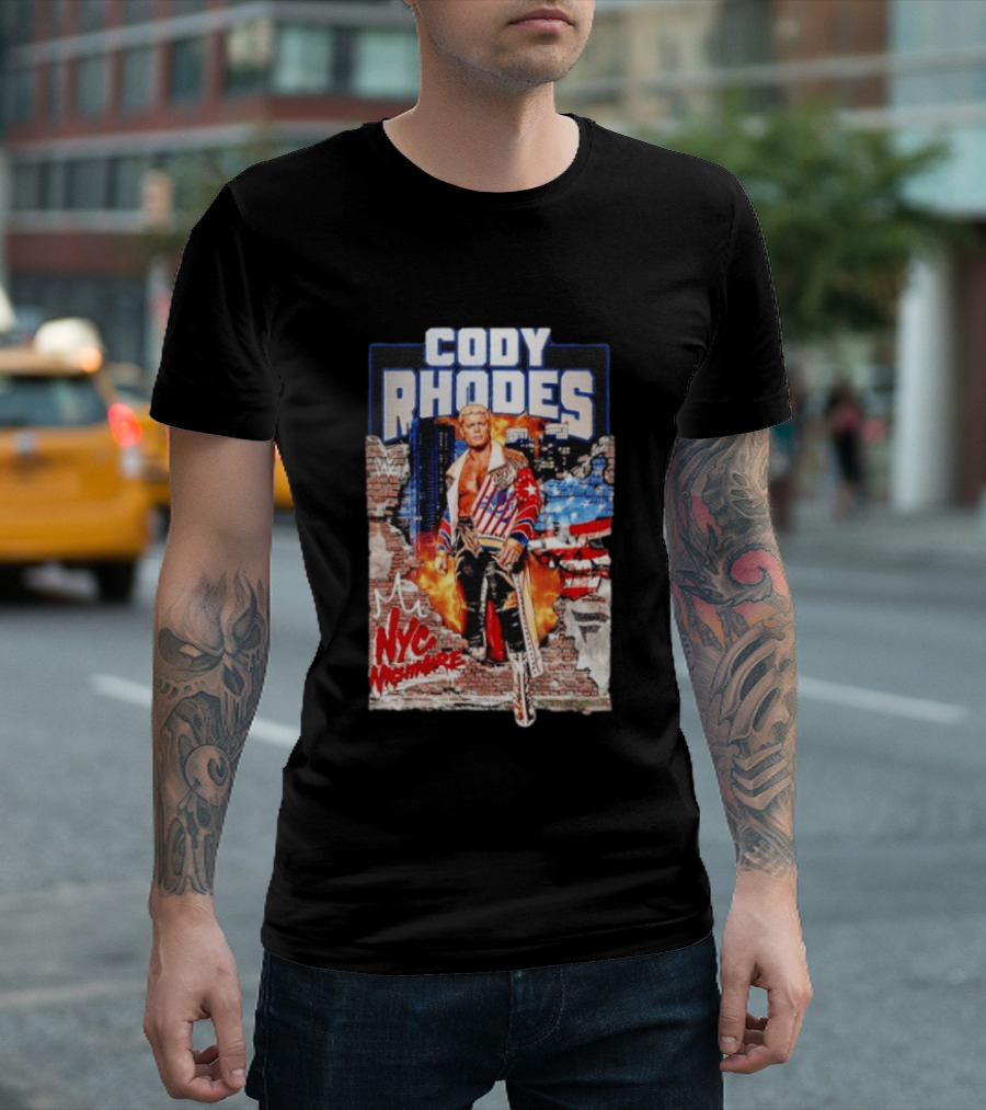 Cody Rhodes NYC Nightmare WWE Wrestling Fireworks Explosion Brick Wall American Flag Jacket T-Shirt