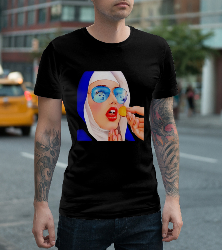 Doge Nun Sunglasses Reflection Communion Meme T-Shirt