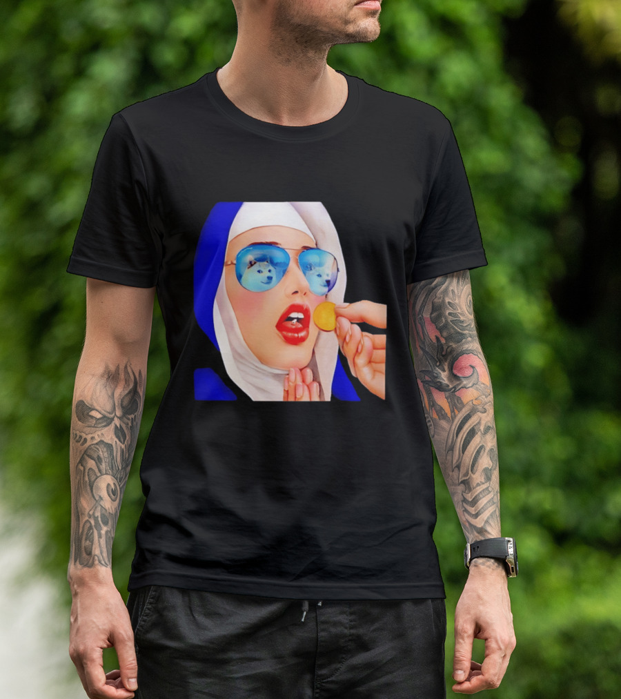 Doge Nun Sunglasses Reflection Communion Meme T-Shirt