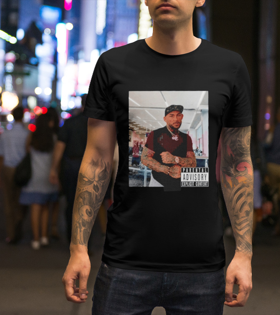 Dustin Poirier Parental Advisory Explicit Content Indoors Tattooed Man With Chain And T-Shirt