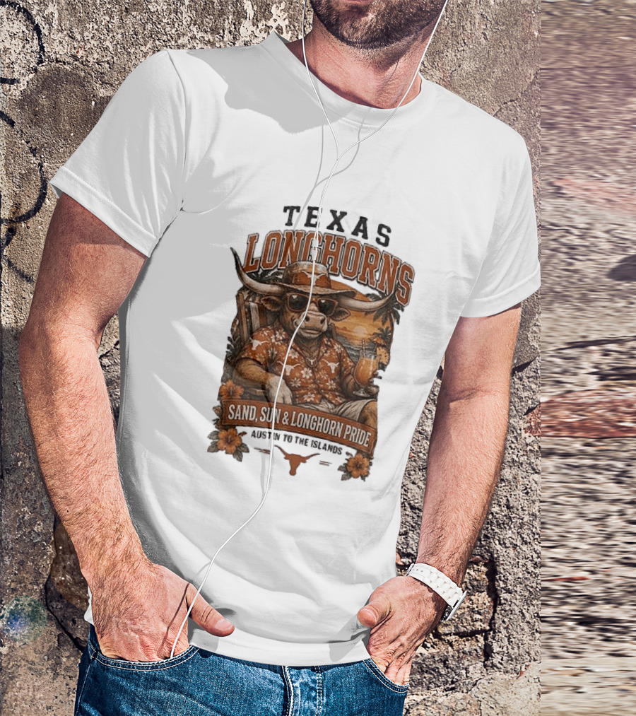 Texas Longhorns Sand Sun Longhorn Pride Austin To The Islands Tropical Paradise T-Shirt