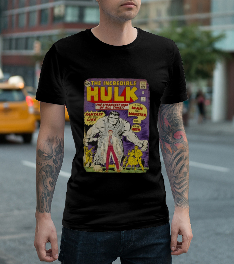 The Incredible Hulk The Strangest Man Of All Time Fantasy Comic Cover Is He Man Or Monster T-Shirt